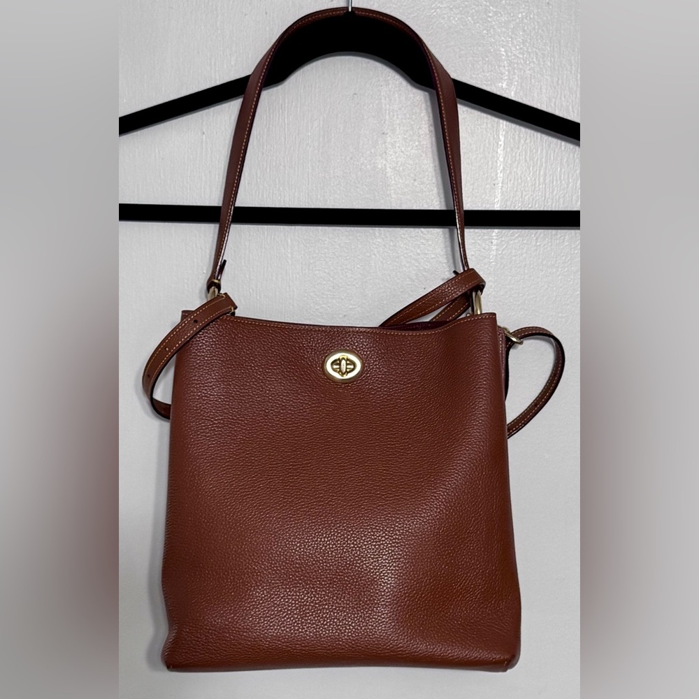 Coach Charlie Bucket Bag Brown Pebbled Leather Crossbody Gold Turnlock COA